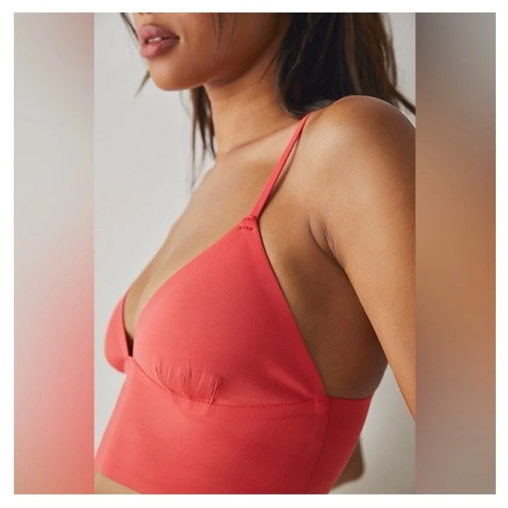 Free People Sage Longline Bralette Small Cayenne Red Intimately V-Neck Crop Top